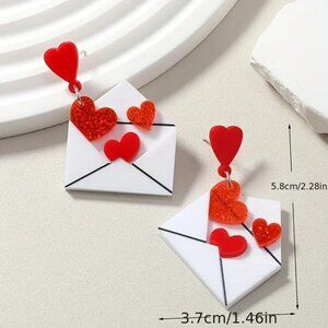 #07 Cute Red Hearts in Envelope Dangle Earrings Valentine's Day